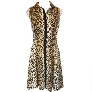 Carolina Herrera Leopard Print Button Down Mini Dress with Pockets Size 4